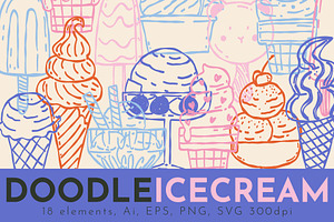 DOODLE ICE CREAM: clipart, a Food Illustration by Elliko shop