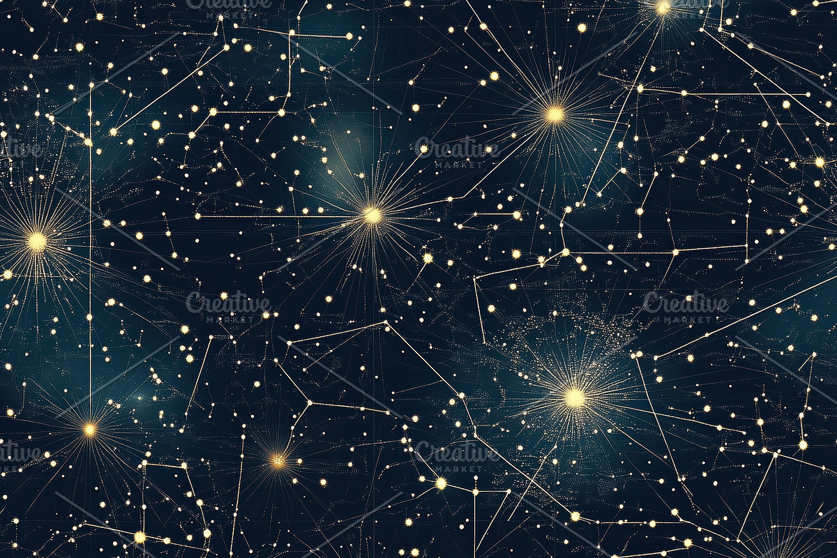 Abstract cosmic pattern with glowing stars and constellation lines on a dark ba, a Pattern Graphic by Textures & Backgrounds