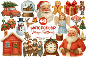 Vintage Christmas Clipart Bundle, an Illustration by Dream Creation