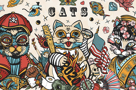 Cats old school tattoo