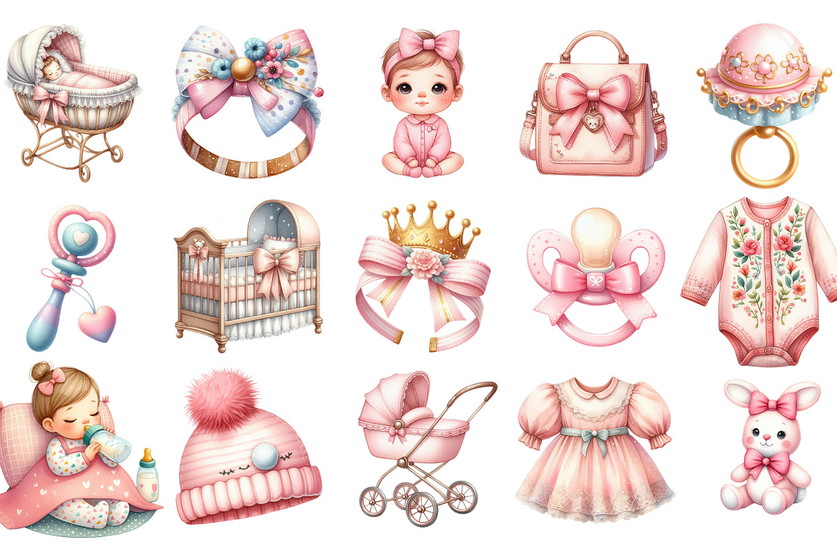 Watercolor Baby Girl Clipart, an Illustration by Designking (Photo 3 of 5)