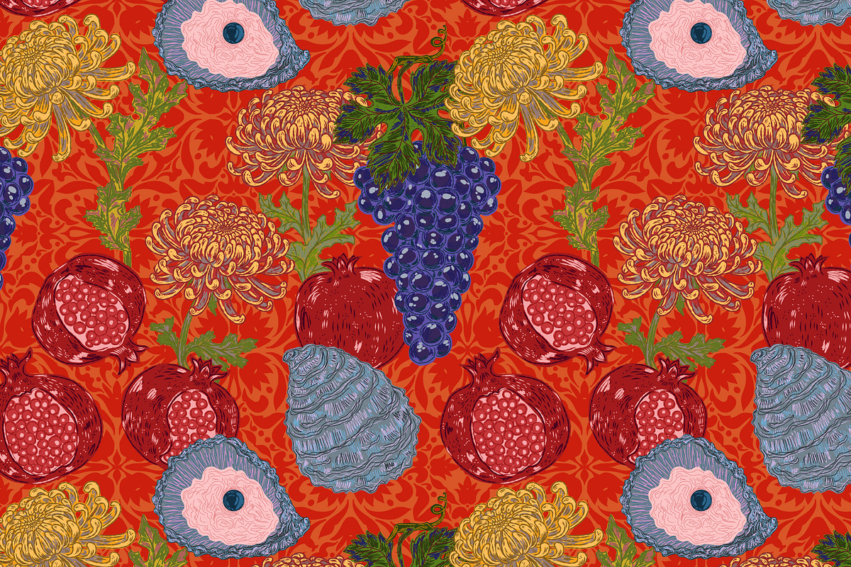 Pomegranate Grape Chrysanthemum, a Pattern Graphic by NayaChu (Photo 3 of 9)