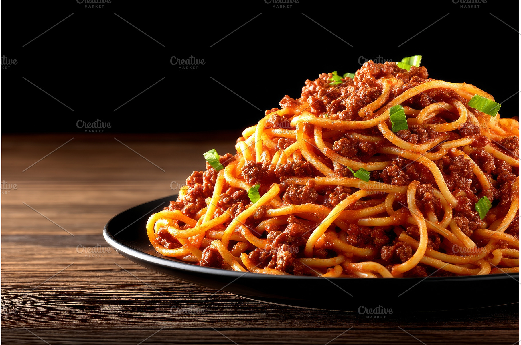 On a gray ceramic plate, a hot pasta, a Food & Drink Photo by ZinetroN