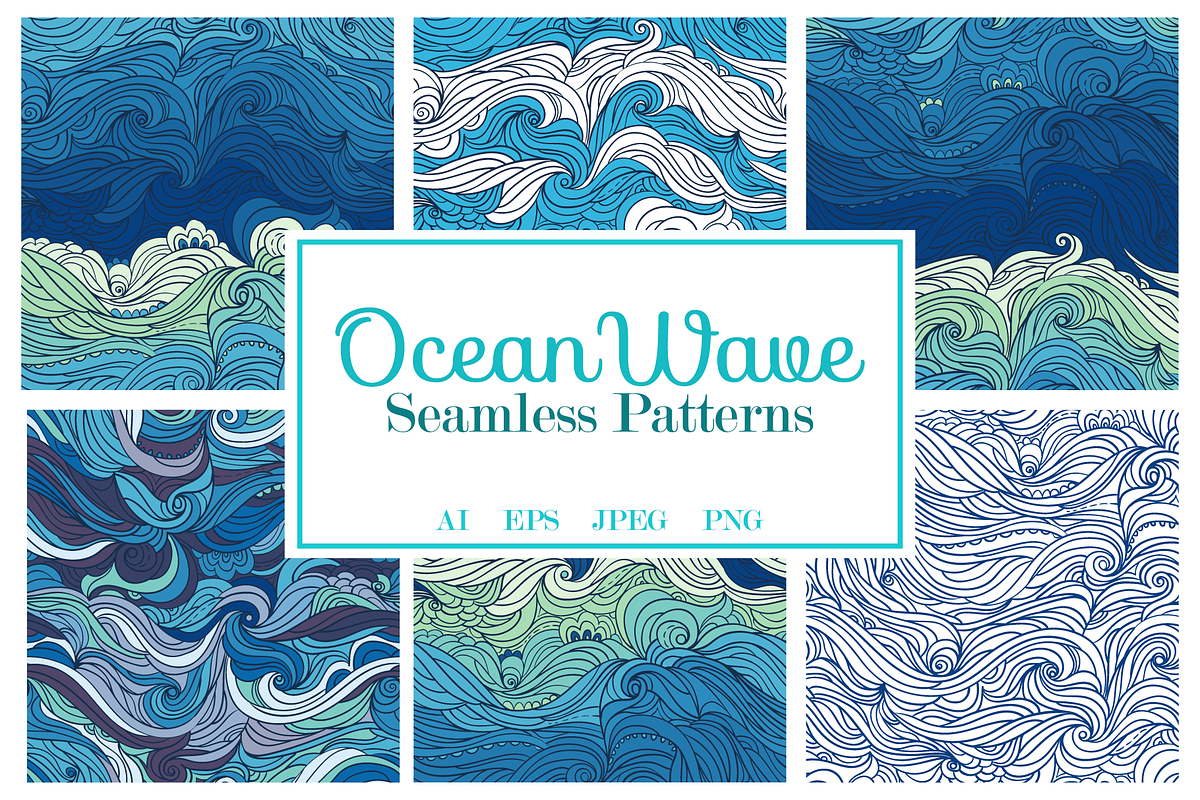 Ocean Waves Semless Pattern Set, a Pattern Graphic by JuliJuli