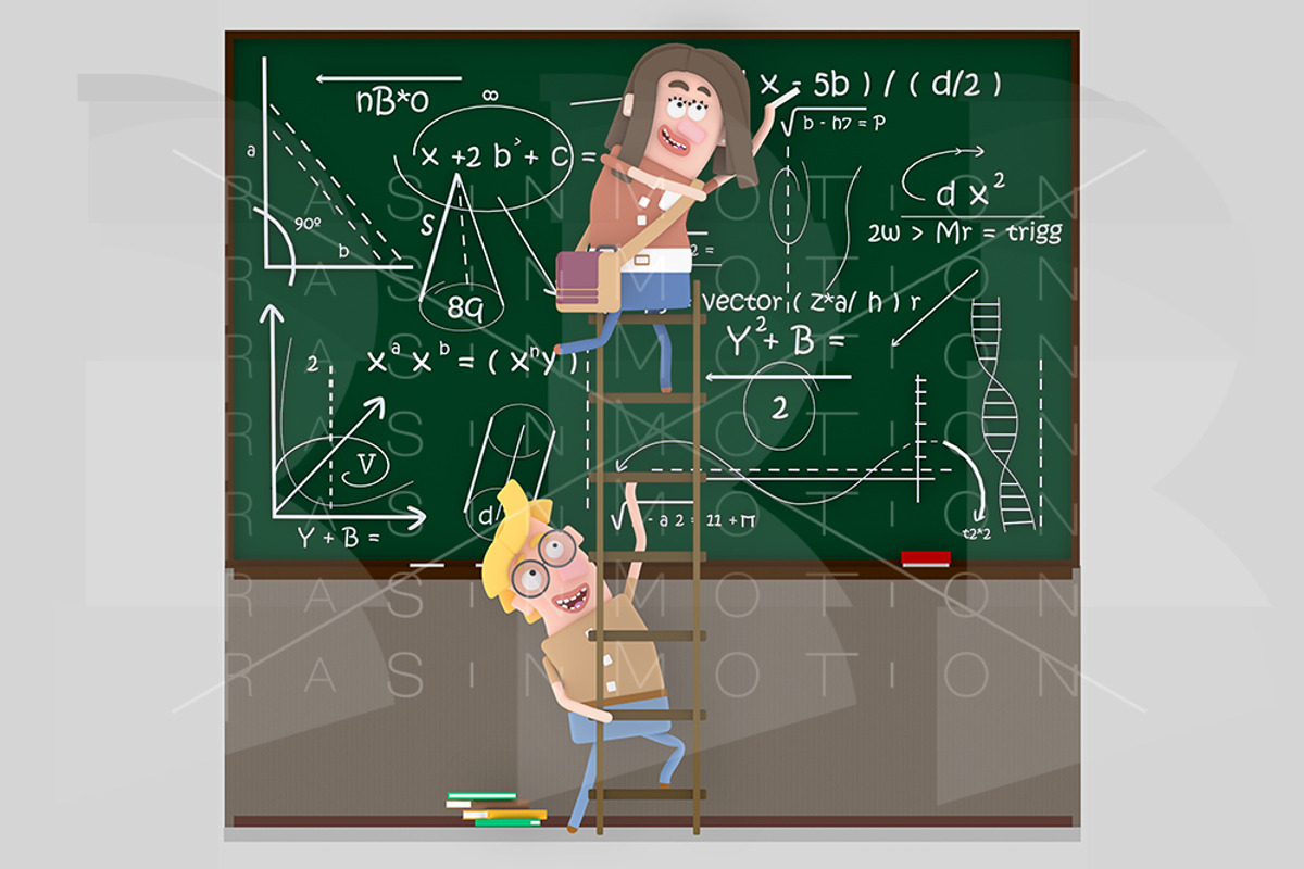 Couple students on a ladder writing, an Education Illustration by rasinmotion