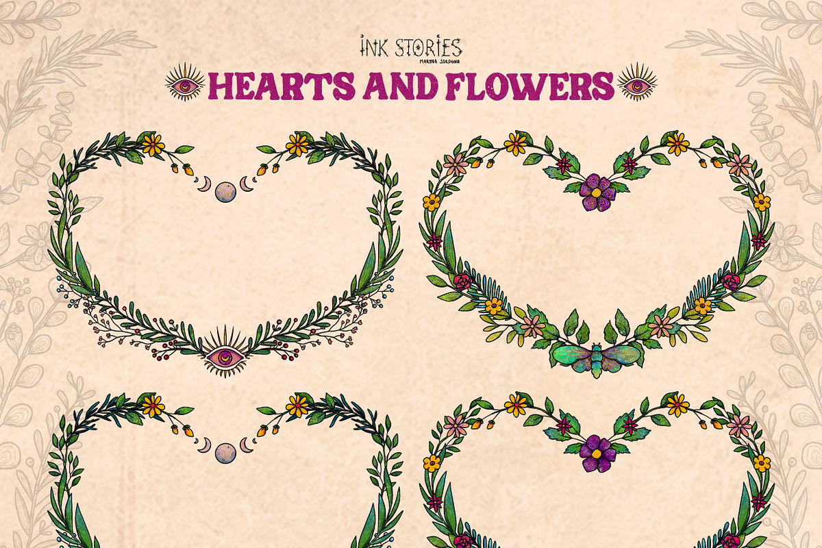 Hearts and Flowers Boho Vintage Set, a Decorative Illustration by Ink Stories (Photo 22 of 24)