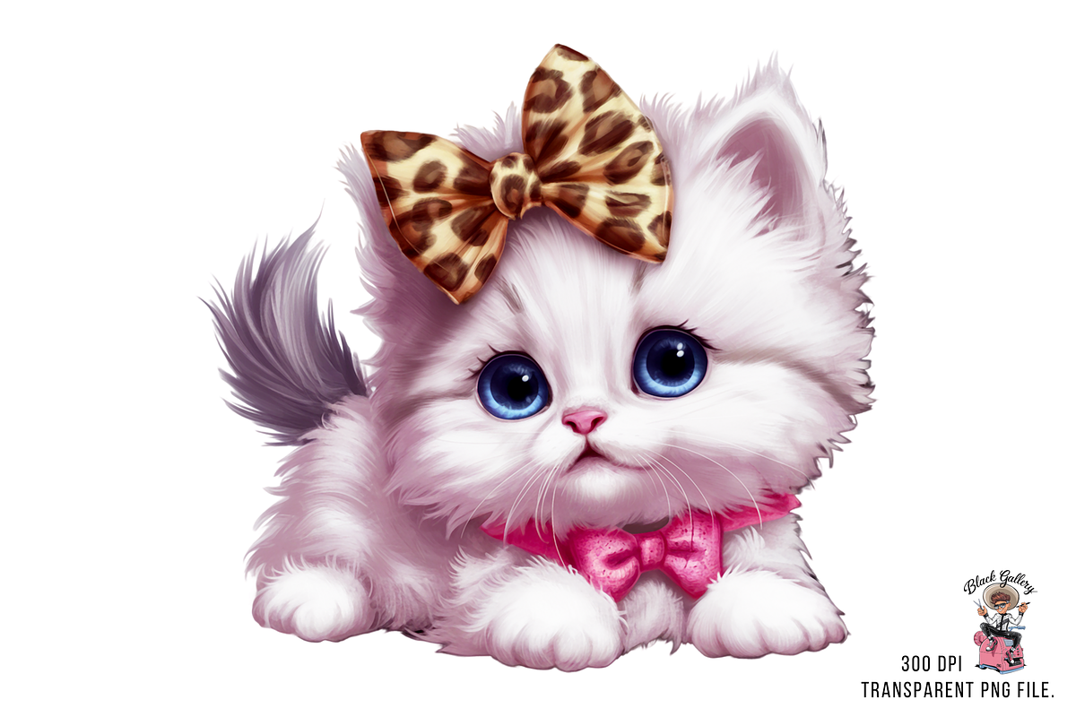 Kitten with Leopard Bow PNG Bundle, a Graphic by Clipart Bloom (Photo 4 of 11)
