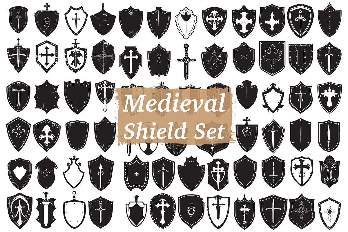 Medieval Shield Silhouette Bundle, an Illustration by balal (Photo 1 of 10)