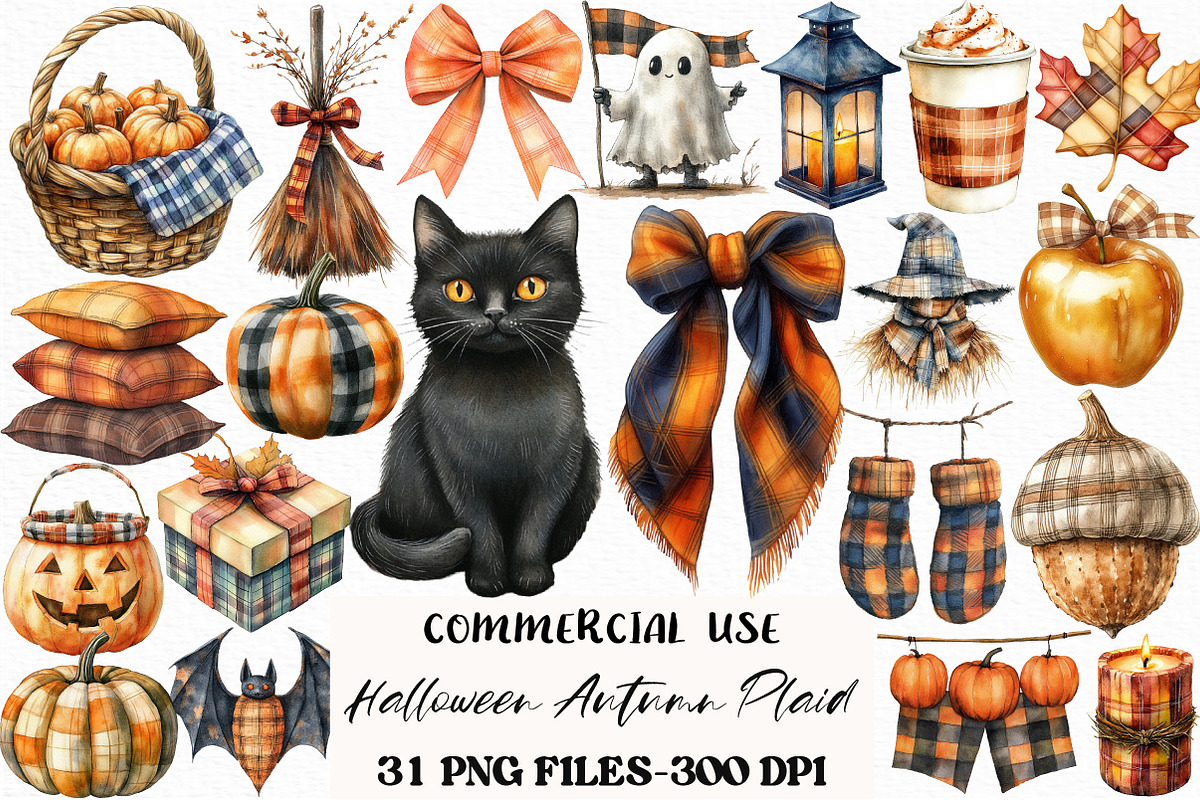 Halloween Autumn Plaid Clipart, an Illustration by Craft Nest (Photo 1 of 6)