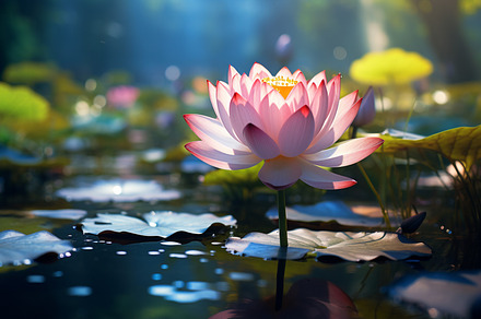 Beautiful lotus flower blooming in t, a Photo by LOGOCREATIVE