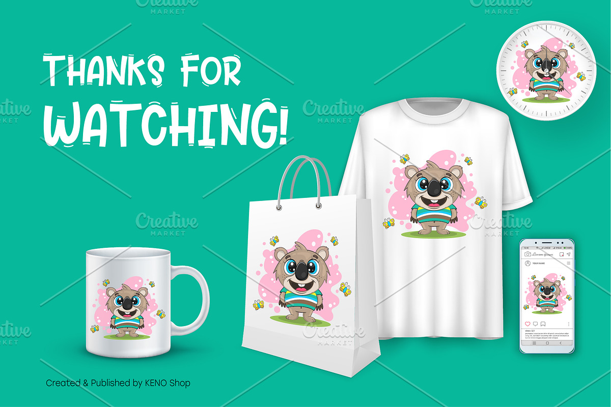 Cute cartoon koala. Tshirt, PNG., an Animal Illustration by KENO Mascots (Photo 8 of 8)
