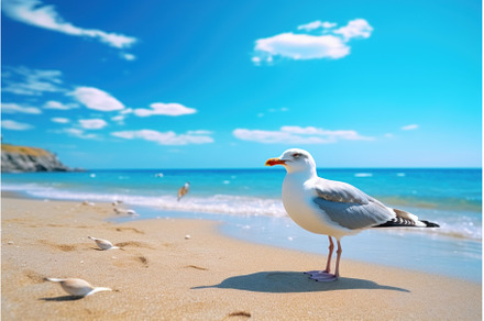 Serene seagull on the sunny seashore, a Nature Photo by Ylivdesign