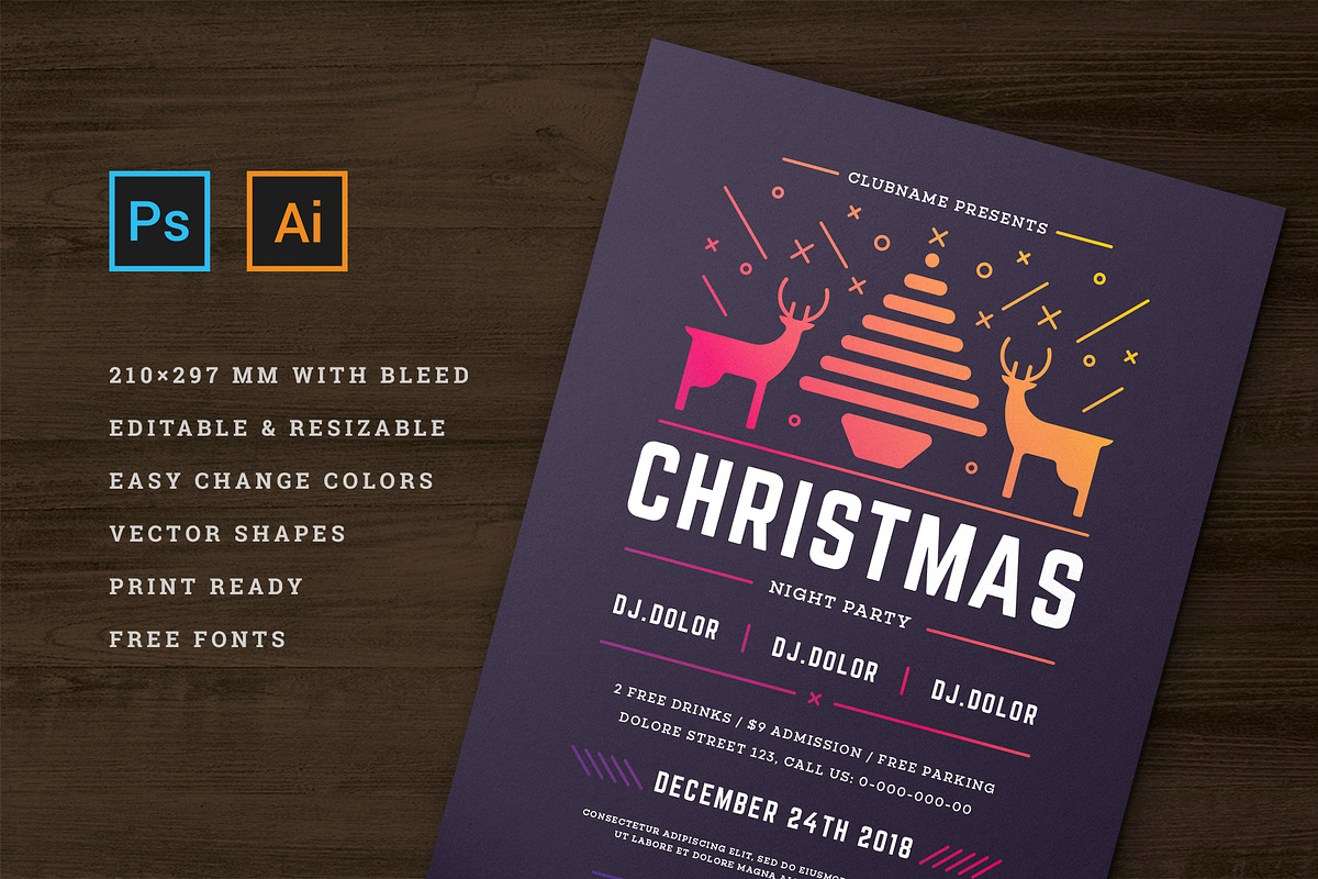 Christmas party invitation flyer, a Flyer Template by Vasya Kobelev (Photo 3 of 5)