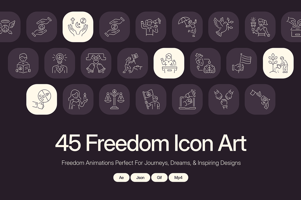 Animated Freedom Icon Art Set, an Outline Icon by Prosymbols (Photo 1 of 4)