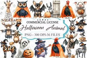 Whimsical Halloween Animal Clipart, an Illustration by designcity5