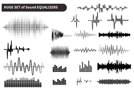Vector sound waves set, audio shapes