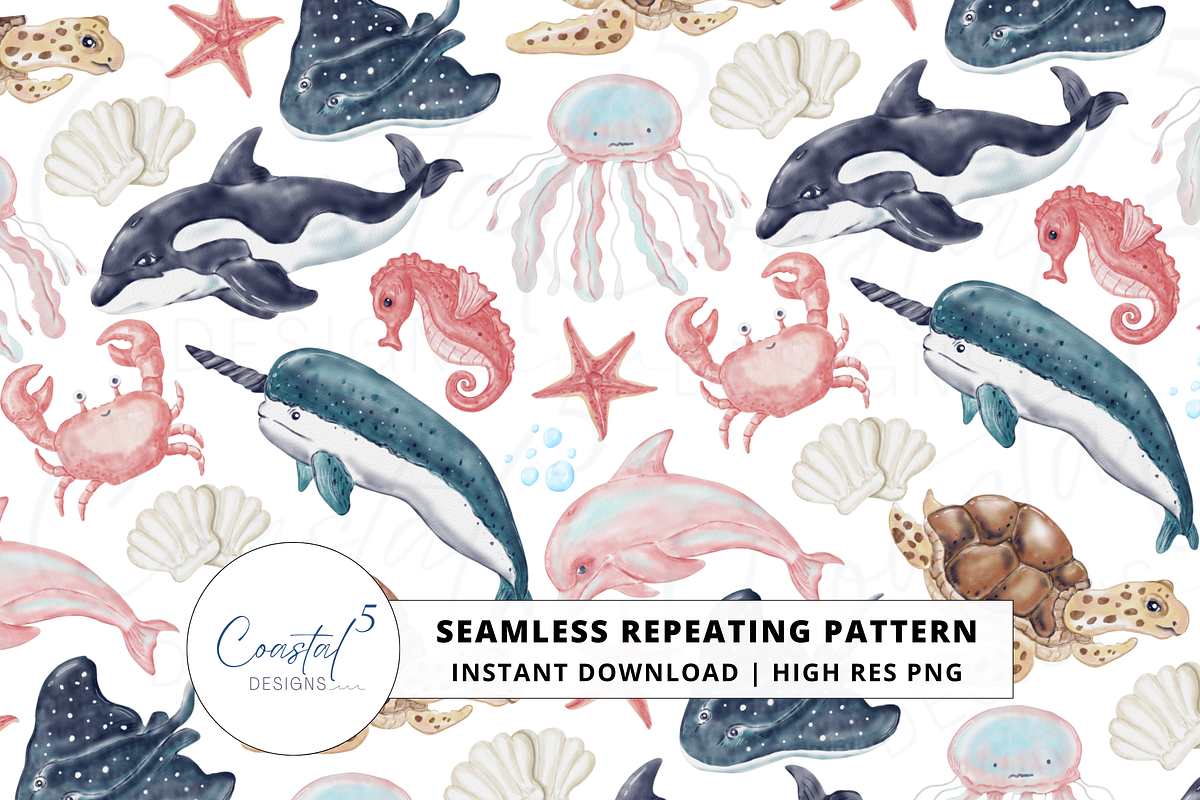 Sea Life Seamless Pattern, a Pattern Graphic by Coastal 5 Designs (Photo 1 of 3)