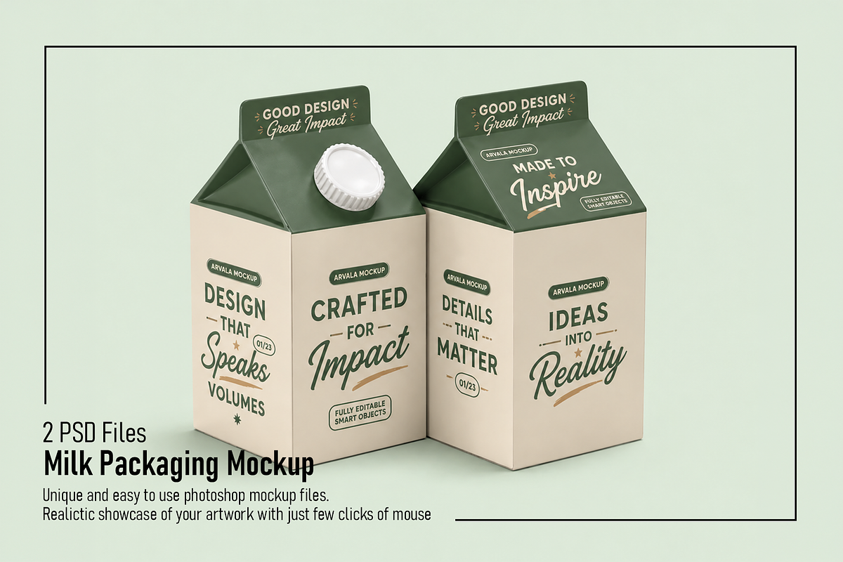 Milk Packaging Mockup, a Packaging Mockup by Custom.scene (Photo 1 of 3)