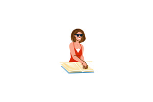 Smiling blind woman reading braille, an Education Illustration by pikepicture