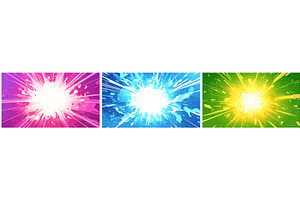 explosive anime set. Pink blue green, an Illustration by Stock-Smart-Start