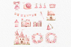 Pink Fairy Garden Watercolor Clipart