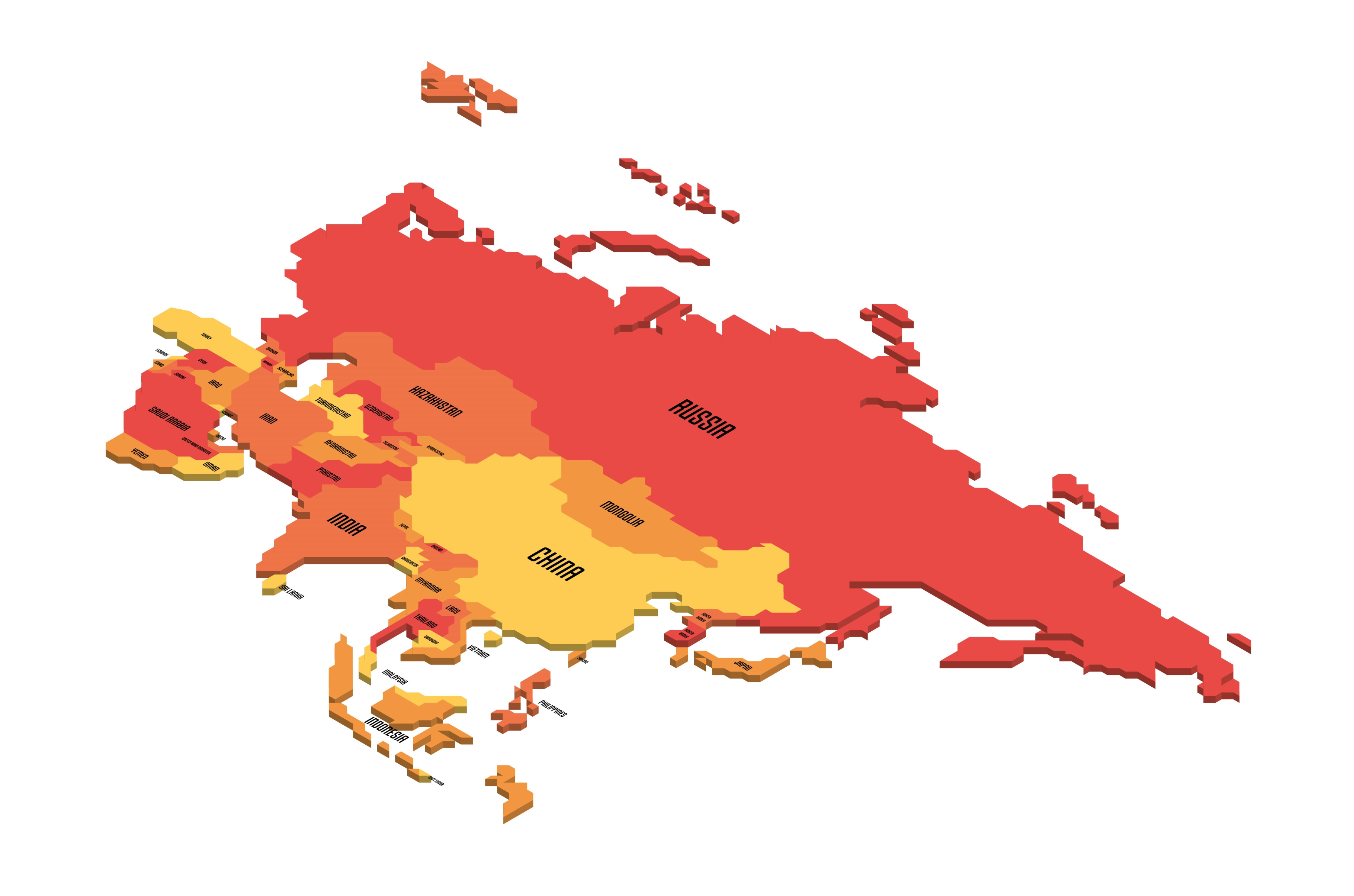Isometric political map of Asia, a Technology Illustration by pytyczech