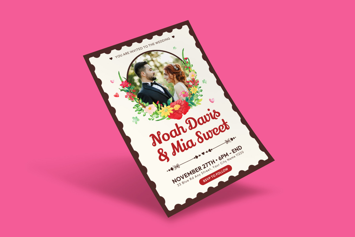 Flora Wedding Invitation Template, an Invitation Template by iDoodle Studio (Photo 2 of 4)