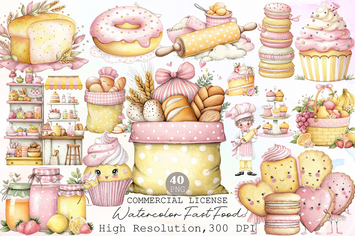 Watercolor Fast Food Clipart Bundle, an Illustration by Sublimation Artist (Photo 1 of 6)