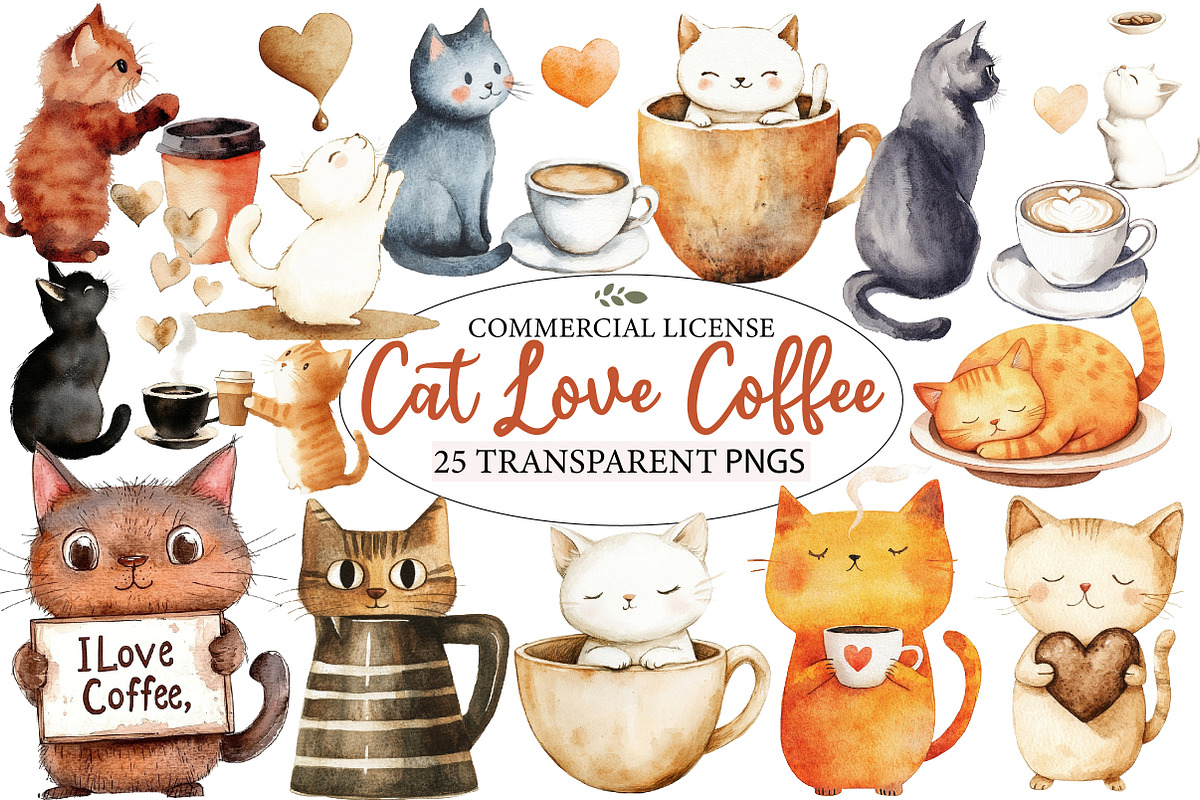 Cat Silhouette Love Coffee Clipart, an Illustration by Designworld (Photo 1 of 6)