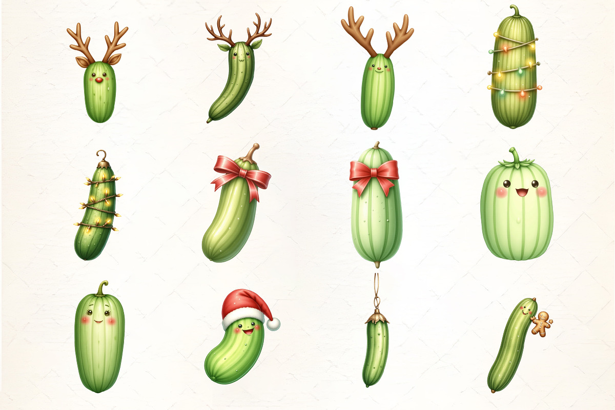 Christmas Kawaii Pickles Clipart, an Illustration by CrexoraLab (Photo 2 of 5)