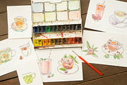 Watercolor tea-5 vector set, an Illustration by miminoshka (Thumbnail 5 of 10)