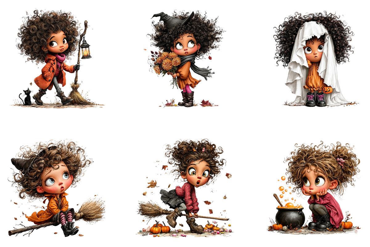Whimsical Halloween Girl Clipart, a Seasonal Illustration by CreationArt (Photo 3 of 5)
