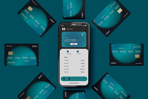 Smartphone with Credit Cards Mockup, a Card Template by Mego-studio
