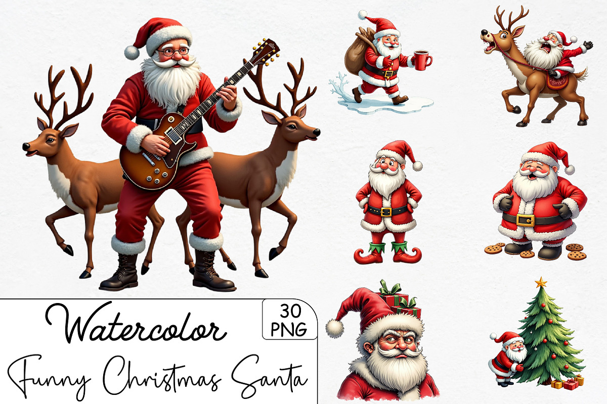 Funny Christmas Santa Clipart Bundle, an Illustration by CrexoraLab (Photo 1 of 5)