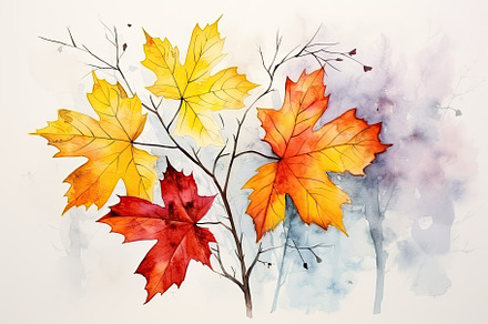 A beautiful watercolor painting of autumn leaves, ideal for capturing the essen, a Nature Photo by José Manuel Gelpi