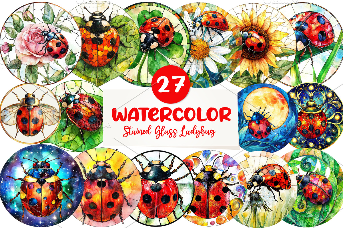 Round Stained Glass Ladybug png, an Illustration by CreationArt (Photo 1 of 5)