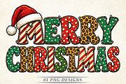 Merry Christmas PNG, Retro Patterned, a Seasonal Illustration by Libby Wishes (Thumbnail 1 of 4)