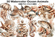 Watercolor Ocean Animals Clipart, an Illustration by Black Bird Studio (Thumbnail 1 of 5)