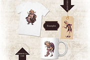 Tall and Fat Clipart Character Set, a Decorative Illustration by Print Haven Mochi Vintage (Thumbnail 6 of 6)
