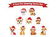 9 Cute Pet Wearing Santa Hat, an Illustration by jongcreative (Thumbnail 1 of 4)