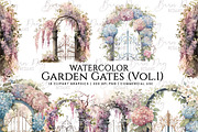 Watercolor Garden Gates Clipart, an Object Illustration by BusyDaydesign (Thumbnail 1 of 8)