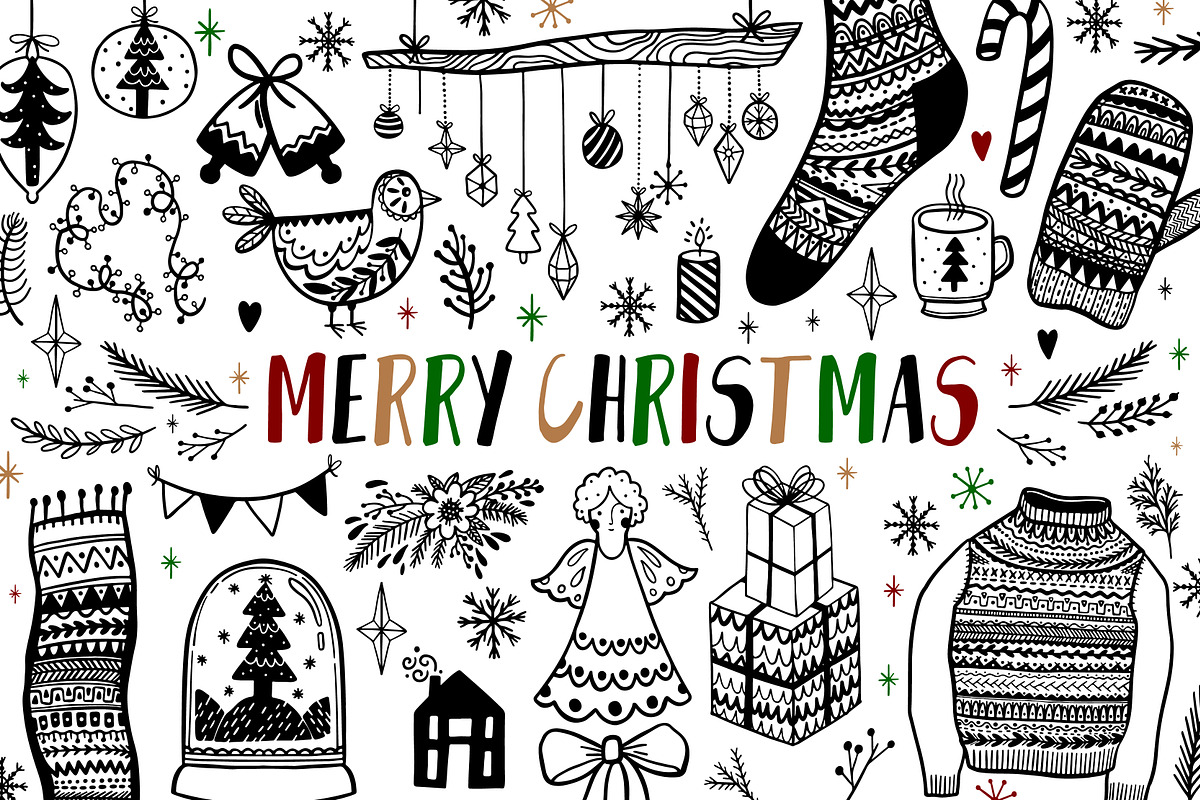 Merry christmas-doodle set, a Decorative Illustration by Moonflora (Photo 1 of 9)