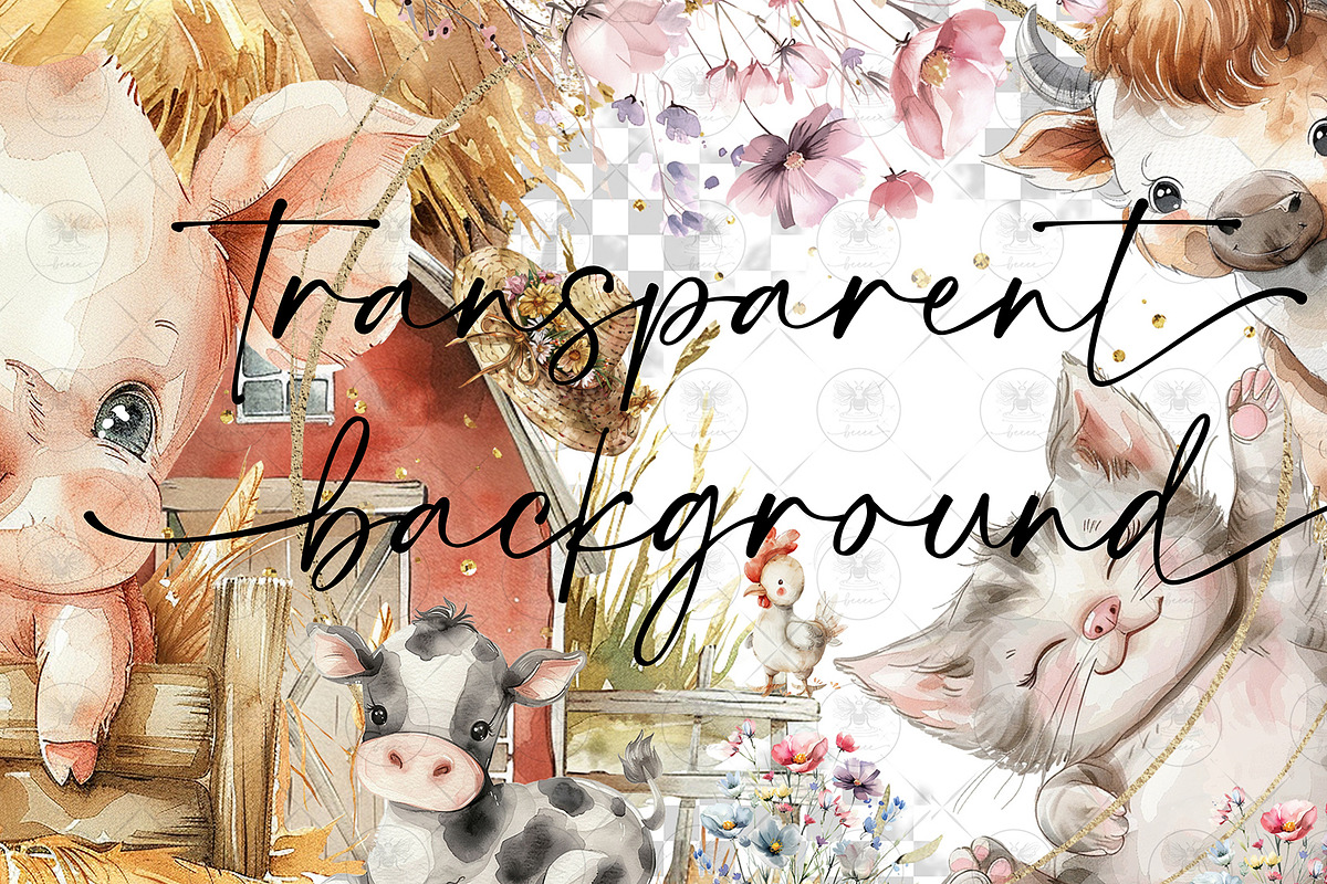 Farm Animals Watercolor Clipart, an Animal Illustration by BigCakeBee (Photo 2 of 4)