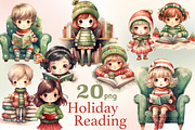 Christmas Cute Bookworm Clipart, a Person Illustration by GlamArtZhanna (Thumbnail 1 of 5)