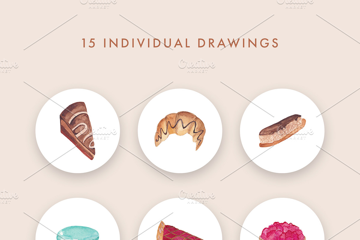 Watercolor Pastry Patterns, a Pattern Graphic by Spirit of Colors (Photo 9 of 10)