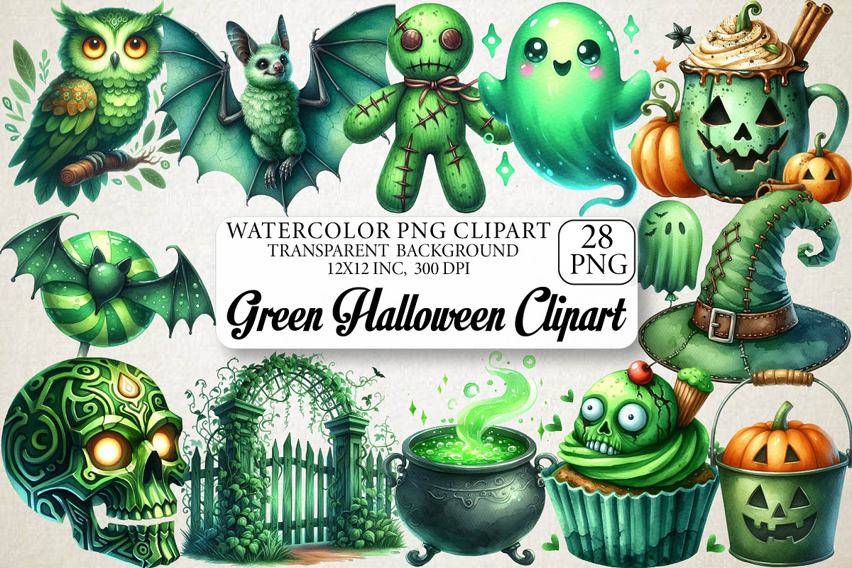Green Halloween Clipart Bundle, an Illustration by DreamPrint404 (Photo 1 of 6)