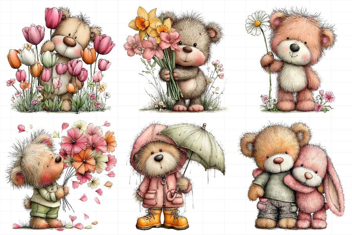 Spring Teddy Bear Illustration Bundl, an Illustration by Daily.Designs (Photo 4 of 8)
