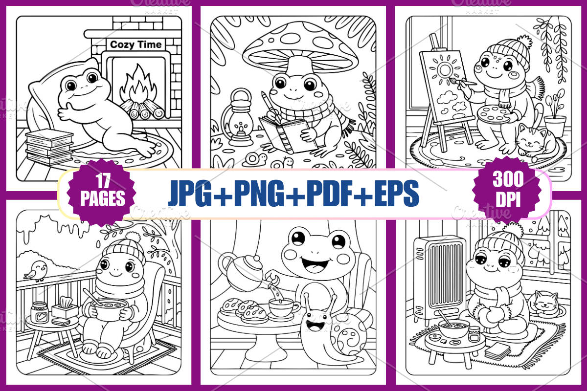 Froggy Days Coloring Pages For Adult, an Animal Illustration by Coco Bloom (Photo 2 of 3)