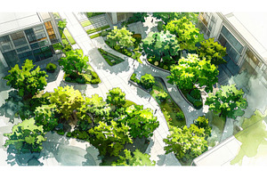 Aerial watercolor sketch of a modern, an Architecture Photo by Igor Tichonow