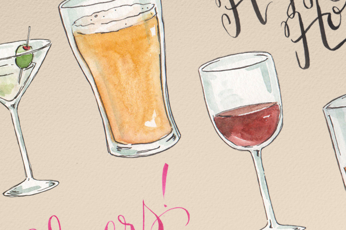 Watercolor Happy Hour Pack, an Illustration by R.Ewers Designs (Photo 3 of 3)